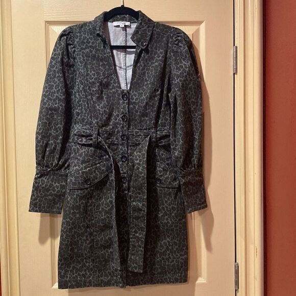 Marissa Webb Collective Green Leopard Dress Size 6 - Picture 3 of 7